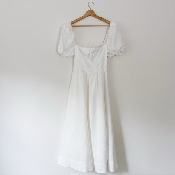 Reformation Marella Linen Puff-Sleeve Dress White - Picture 8 of 11